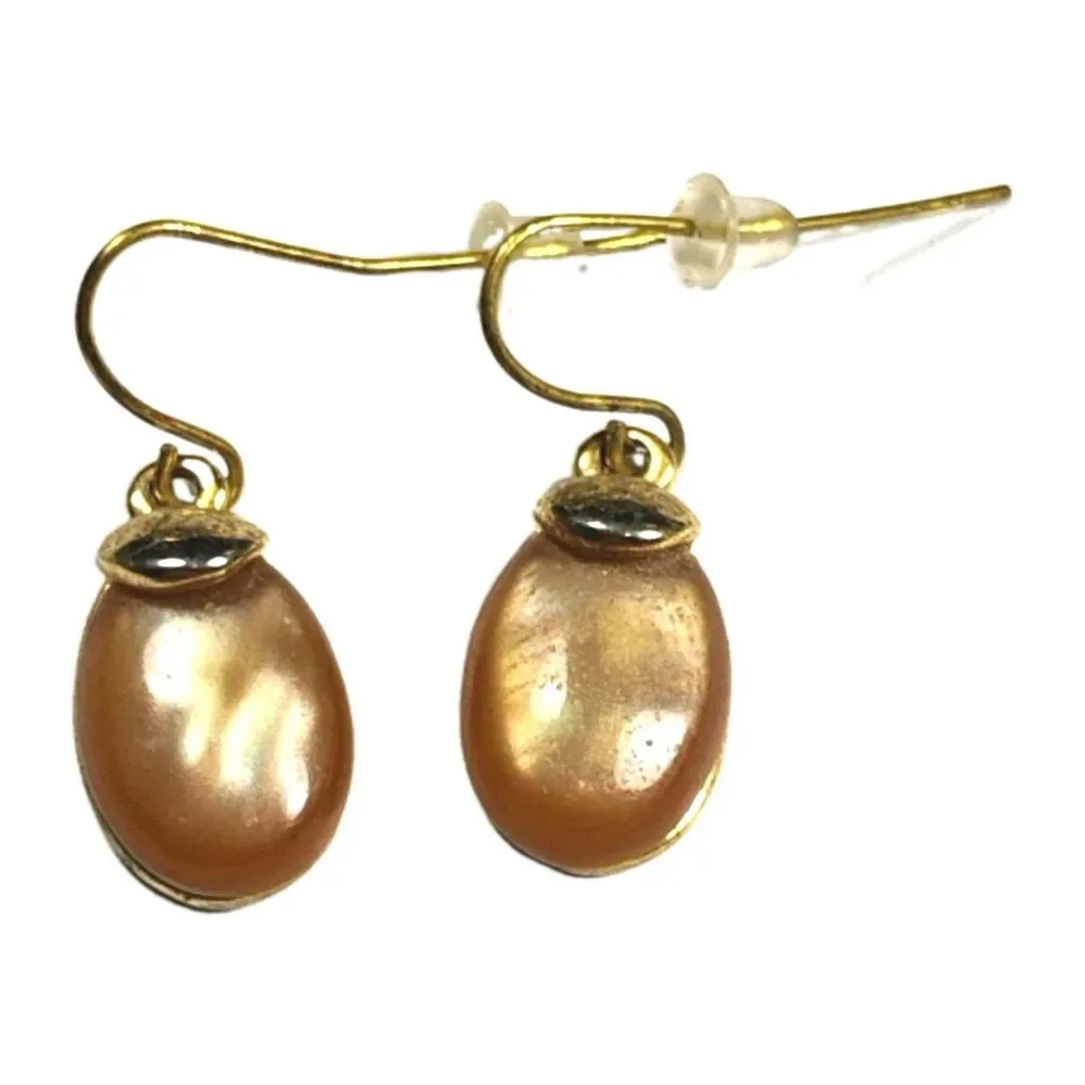 vintage monet gold tone tiger eye acrylic oval cabochon drop dangle earrings